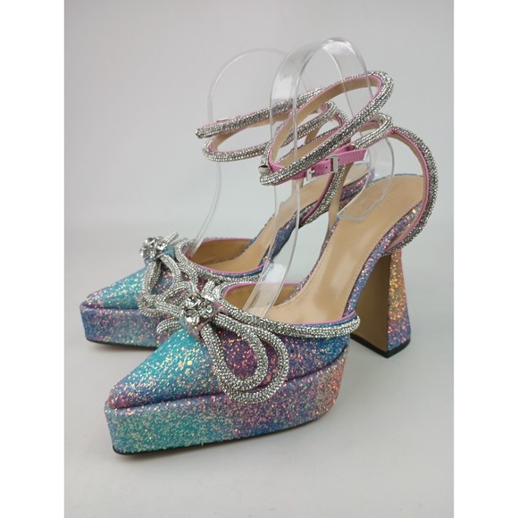 Mach & Mach Women's Galaxy Glitter Double Bow Platform Pumps Heels Size 37.5 - Picture 2 of 6